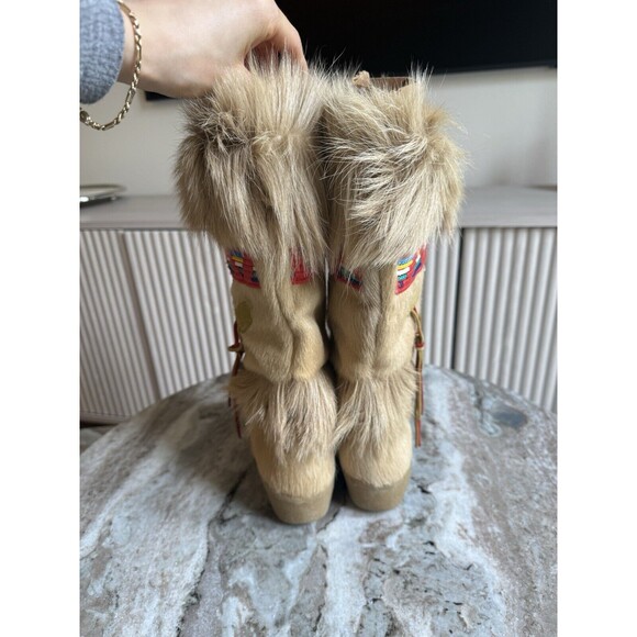 WOMEN'S VINTAGE CIRCA 1980'S TECNICA CREAM GOAT FUR & SHEARLING BOOTS SIZE 39 - Picture 8 of 12